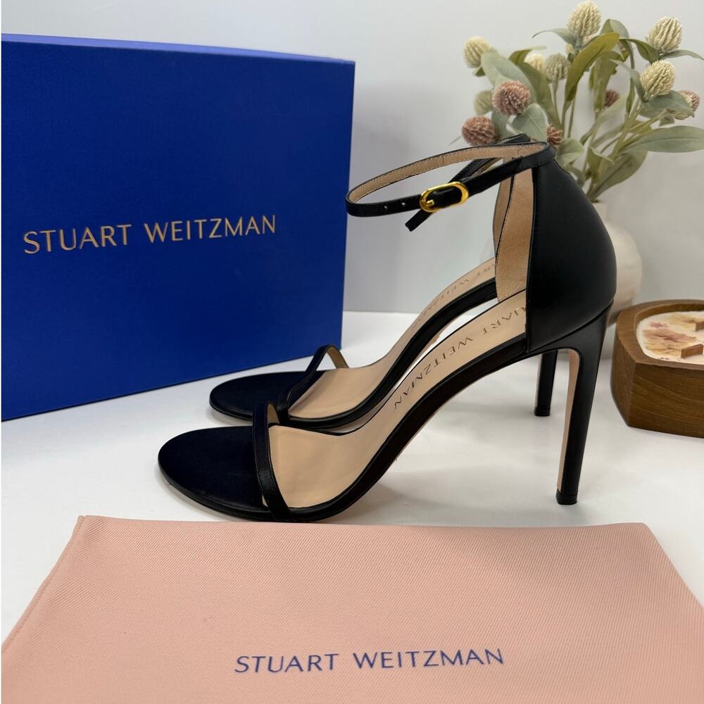 Stuart Weitzman Nudistsong Calf Leather Ankle Strap Sandal Black Women's 11.5B